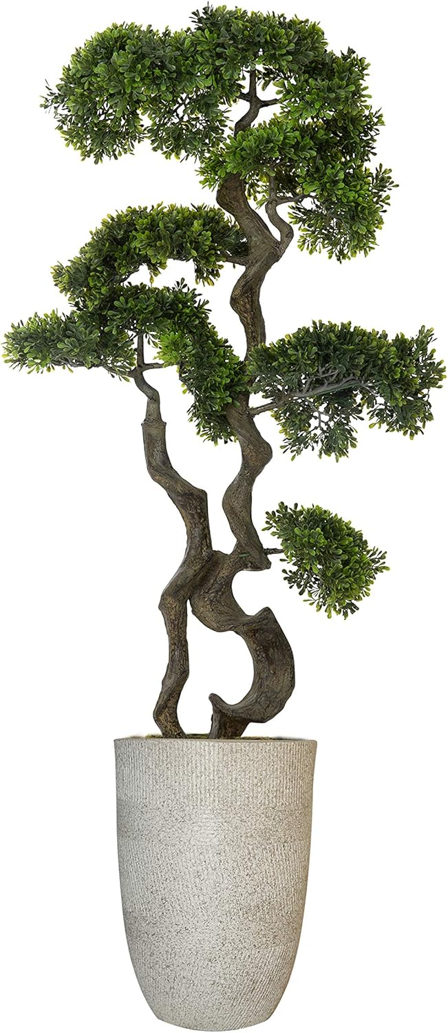 Vintage Home Artificial Faux Vintage Real Touch 53" Tall Bonsai Tree with Fiberstone Planter, Indoor and Outdoor use