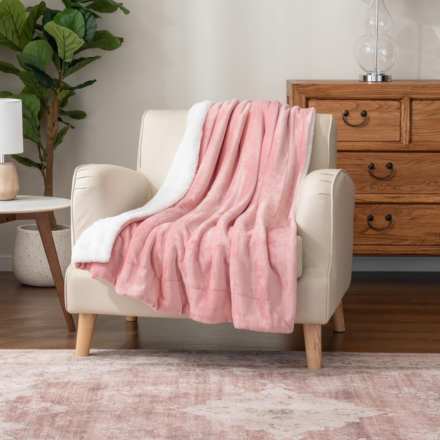 Berkshire Blanket-Sherpa Throw Blanket, Warm and Soft Loftmink Reversible Throw for Couch, Sofa and Travel, Frosty Mauve, 50 in x 60 in