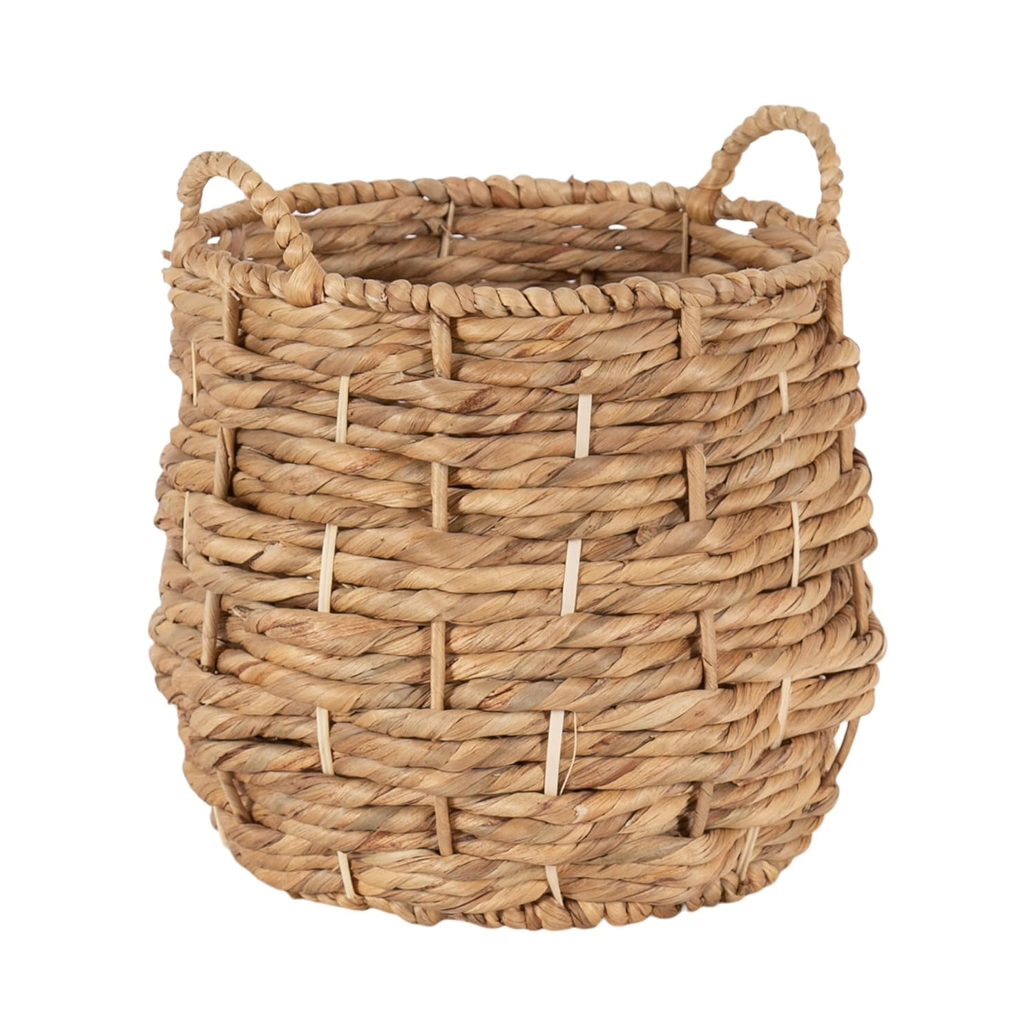 Kate and Laurel Livia Modern Woven Storage Basket, 13 x 13, Natural Water Hyacinth, Boho Wicker Basket for Use as Nursery Storage, Mini Laundry Basket, or Living Room Blanket Basket