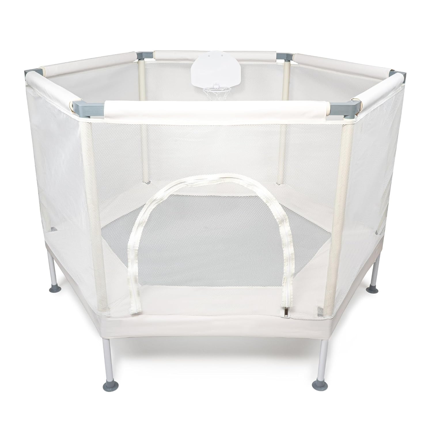 Square House Kids Trampoline, Aesthetic Indoor and Outdoor Toddler Trampoline with Safety Net, Basketball Hoop, 220lb Capacity, Ultra Safe No-Gap Design, Gifts for Boys & Girls (Arctic Blue, 4 FT)