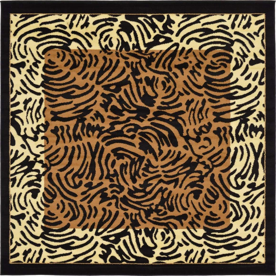 Unique Loom Wildlife Collection Area Rug - Big Cat (6' 1" Square Light Brown/Black)
