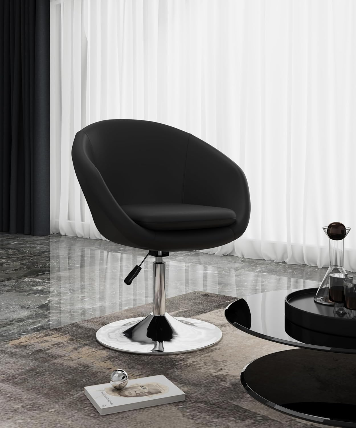 Hopper Black and Polished Chrome Faux Leather Adjustable Height Chair