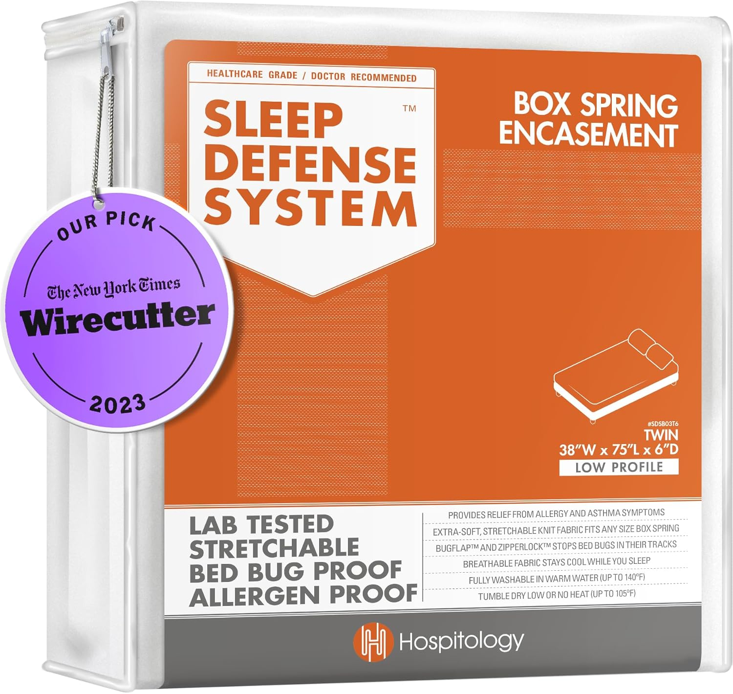 HOSPITOLOGY PRODUCTS Box Spring Encasement - Zippered Bed Bug Dust Mite Proof Hypoallergenic - Sleep Defense System - Split King - 39" W x 80" L - Set of 2 - Split - Low Profile 6"