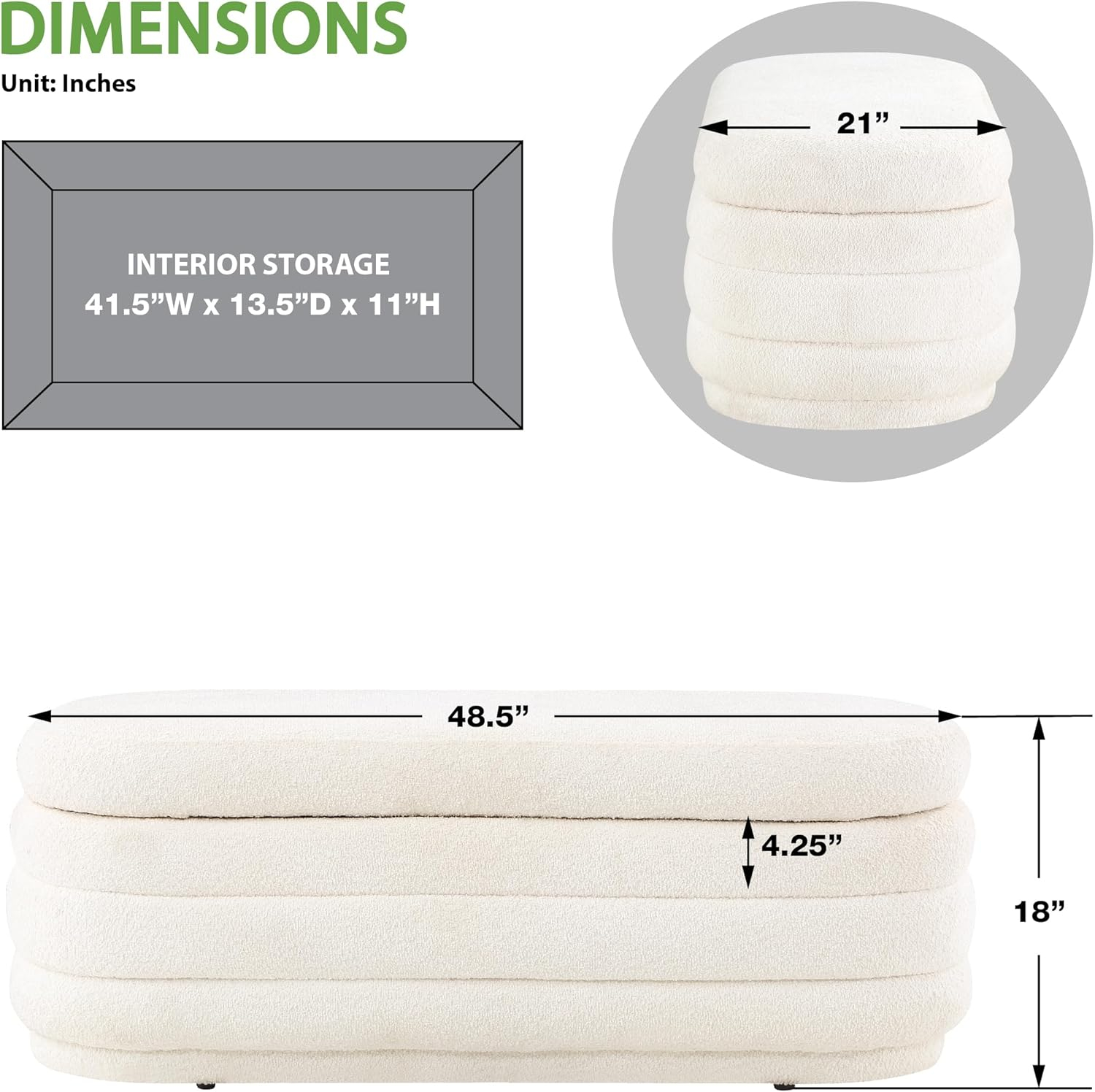 Clifford Storage Bench- White Fabric Snow Sherpa