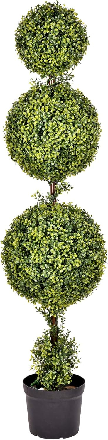Vickerman 5' Artificial Potted Triple Ball Green Boxwood Topiary. Ball sizes are 10", 12" and 14".