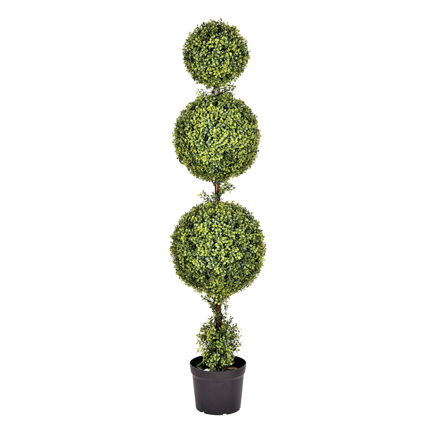 Vickerman 5' Artificial Potted Triple Ball Green Boxwood Topiary. Ball sizes are 10", 12" and 14".