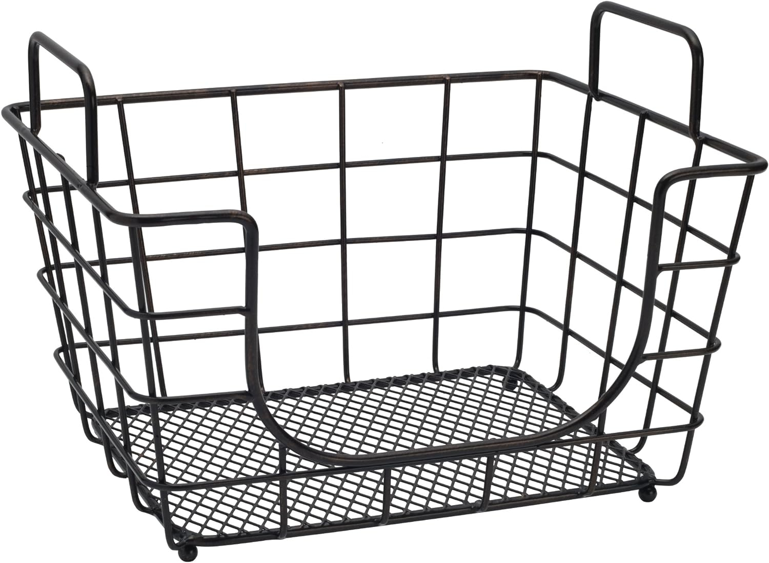 Gourmet Basics by Mikasa Madam Metal Stacking/Nesting Rectangular Basket with Acacia Lid, Antique Black