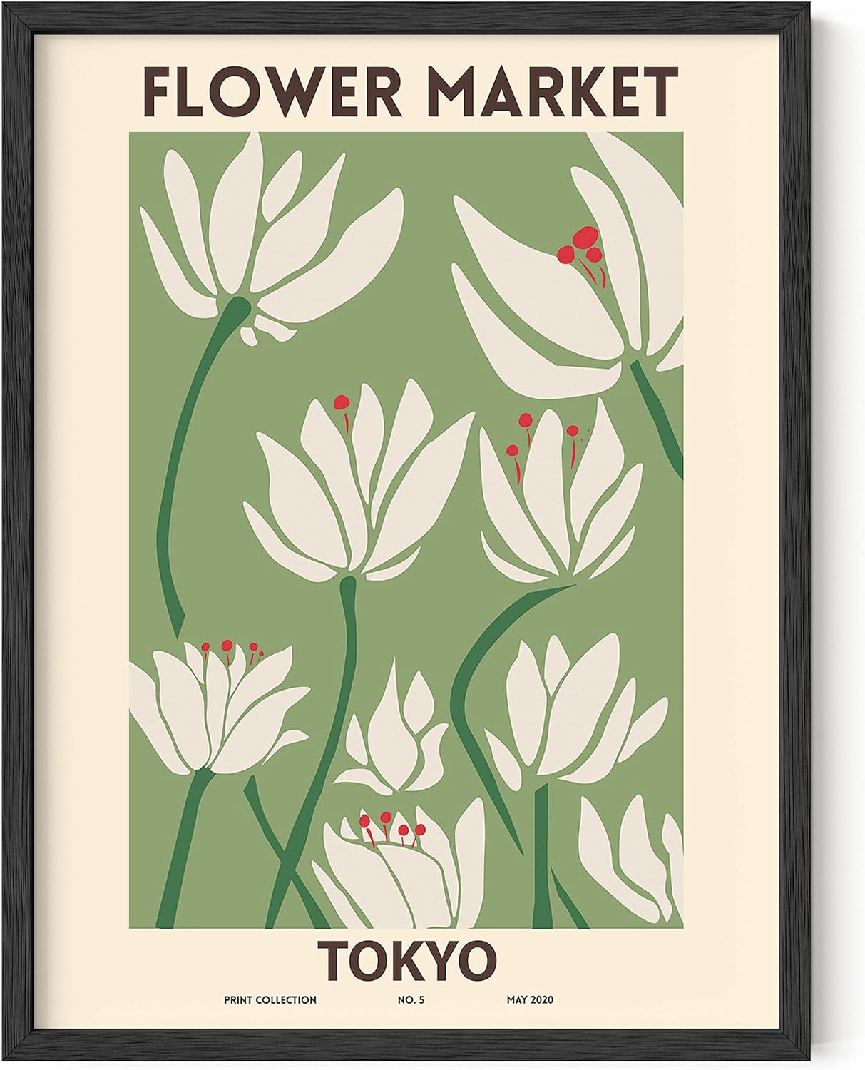 HAUS AND HUES Flower Market Poster Botanical Decor - Flower Wall Art, Flower Poster Vintage & Flower Prints Wall Art Sage Green Wall Art & Floral Prints UNFRAMED 12"x16" (Flower Market Sage)