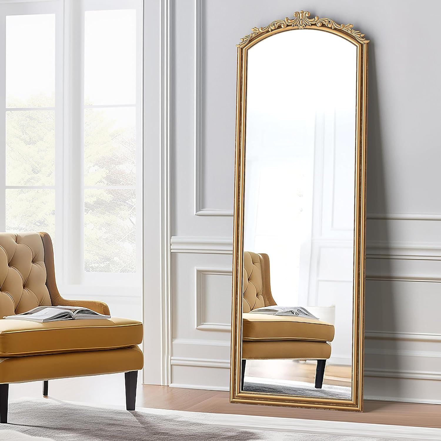 Barnyard Designs 22" x 64" Gold Victorian Full Length Floor Mirror with Ornate Carvings