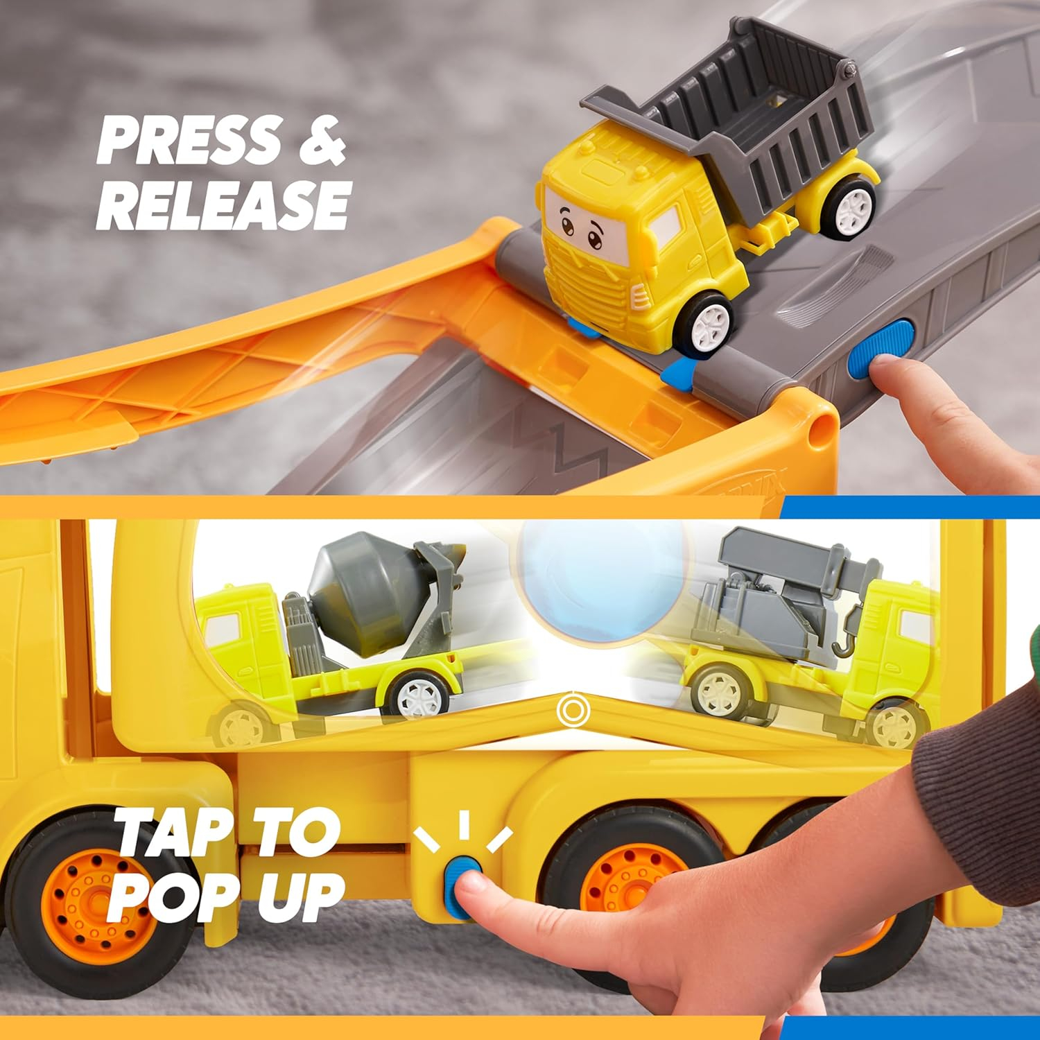 Extra Large Toy Cars for Toddlers, 3-Layer Construction Trucks for 2 3 4 Year Old Boys, 7-in-1 Big Transport Vehicle Carrier Truck with Siren & Lights and 6 Toy Cars, Birthday Gifts for Boys Kids