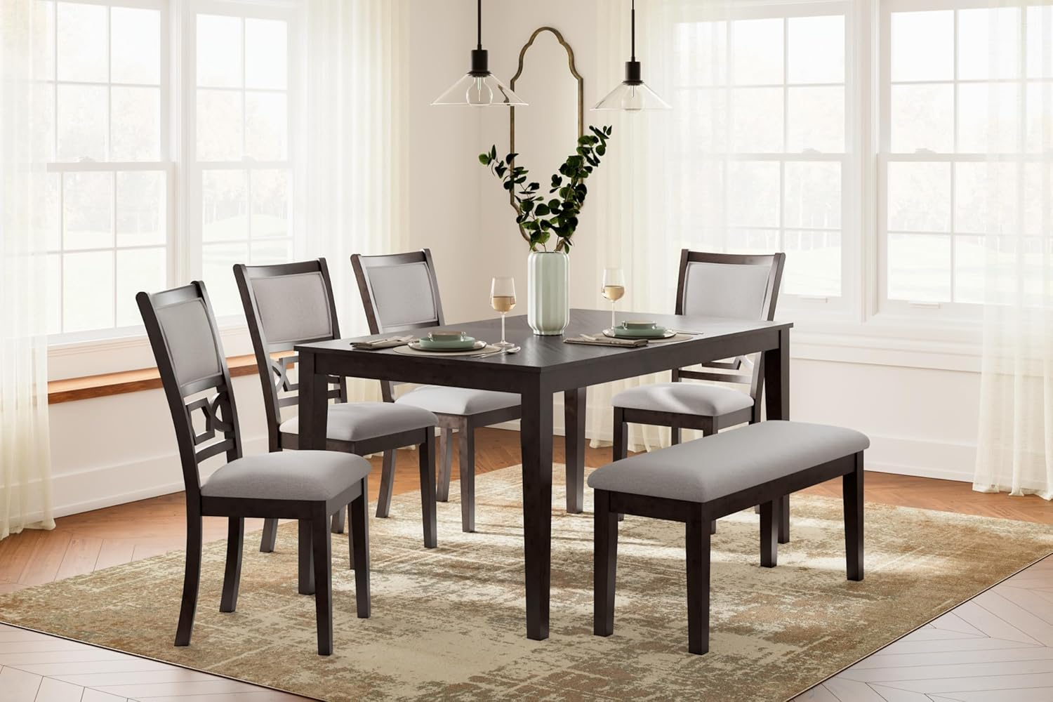 Ashley Furniture Langwest Brown Dining Table and 4 Chairs and Bench - Set of 6