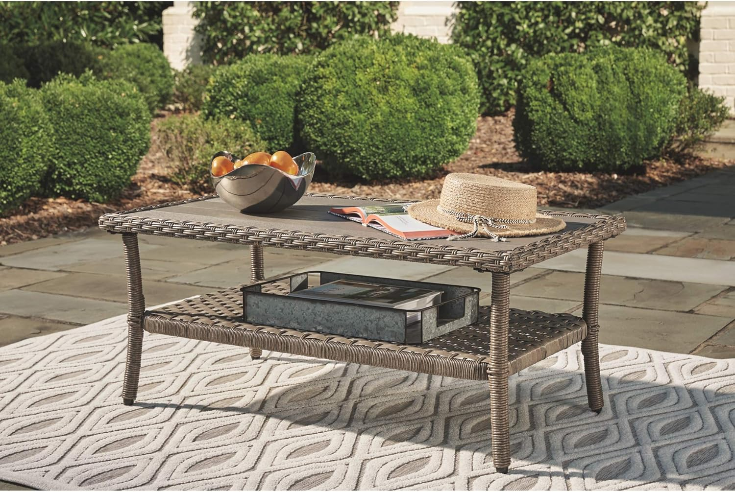 Outdoor Wicker Aluminum Base Light Brown Medium Coffee Table Garden Patio Furniture