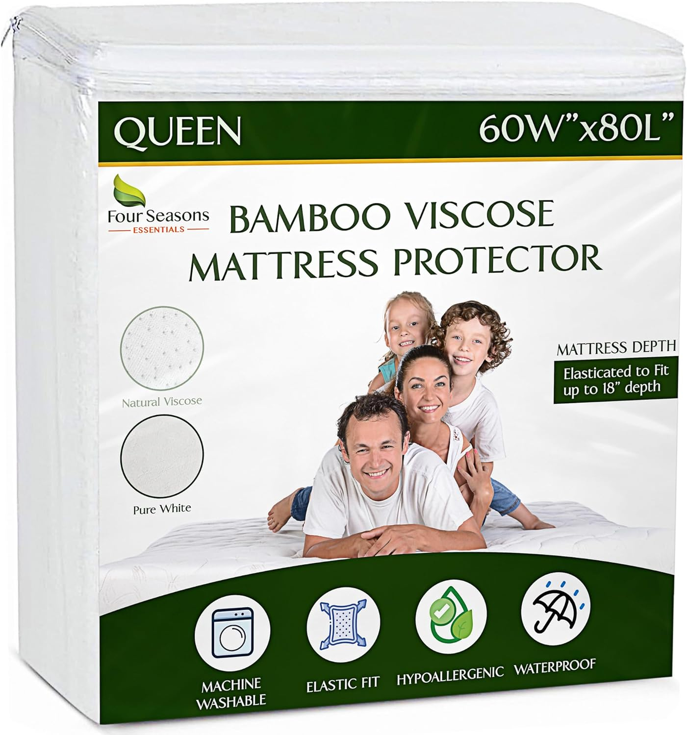 Queen Bamboo Mattress Protector - Waterproof Fitted Sheet Mattress Cover Hypoallergenic Soft Pad Protects From Dust