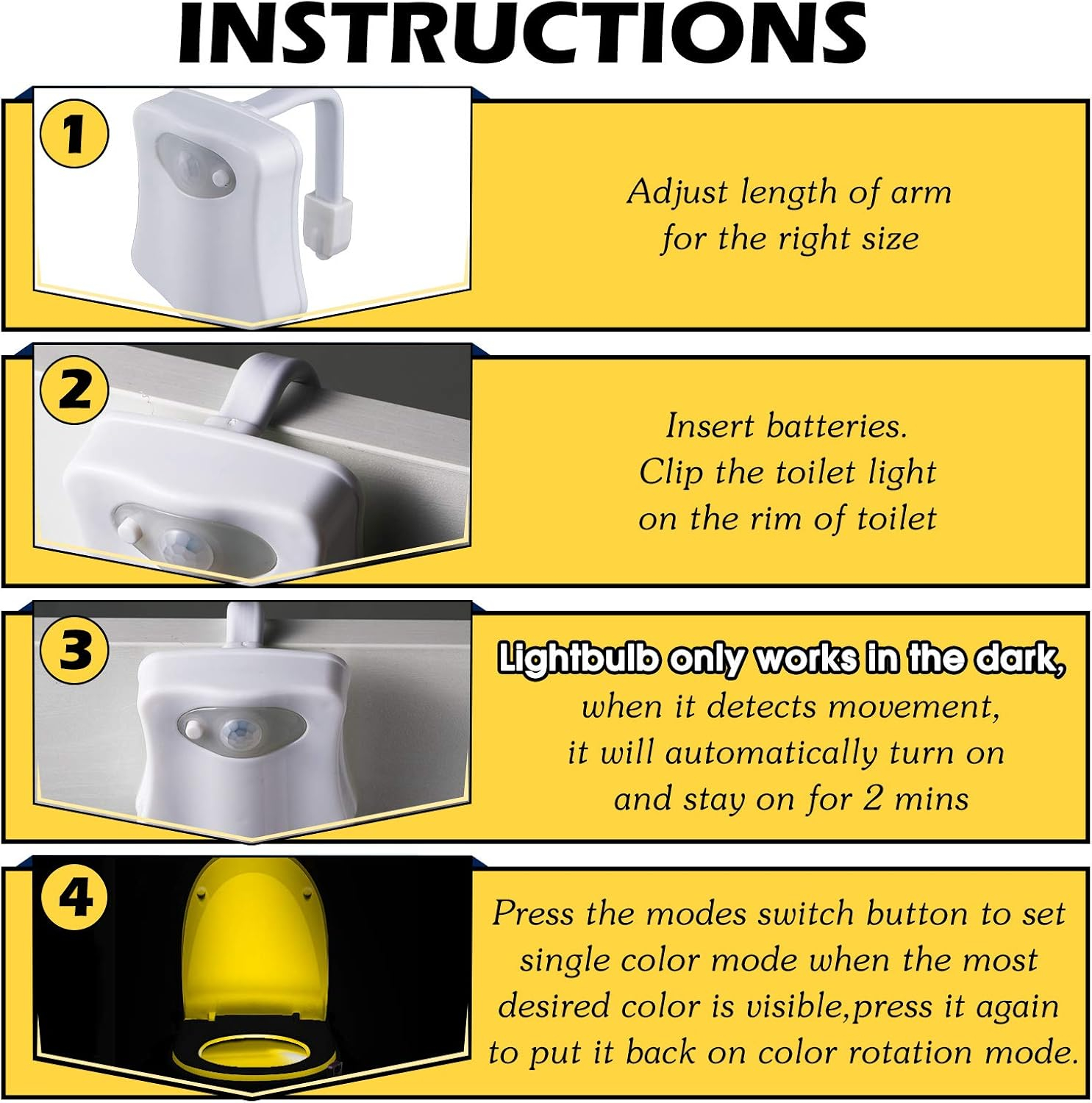 Honoson 6 Pieces Toilet Night Light Motion Activated Sensor Lamp 16 Colors Changing LED Inside Toilet Bowl, LED Light for Washroom Bathroom, Battery Not Included