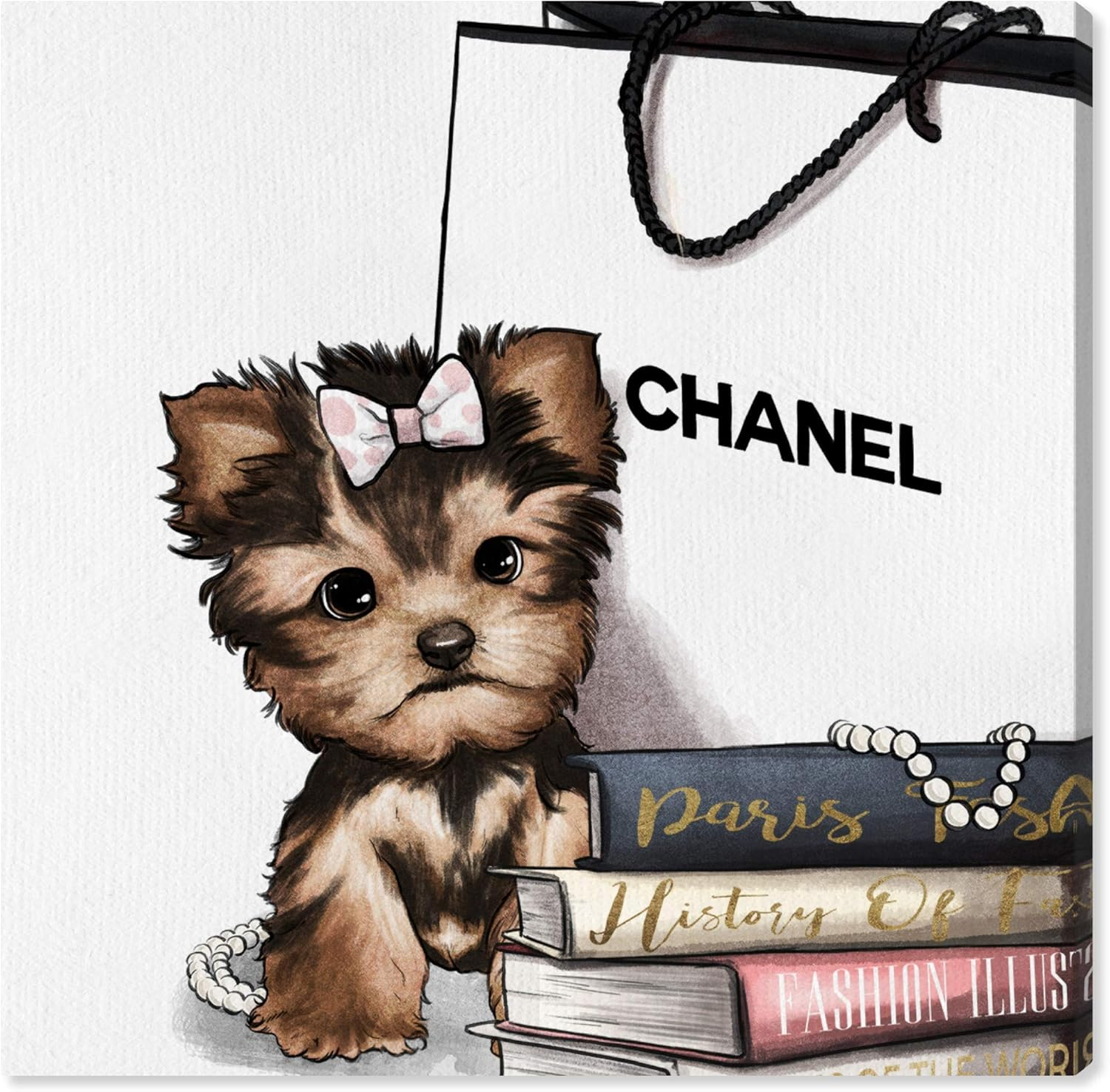 The Oliver Gal Artist Co. Animals Wall Art Canvas Prints 'Fashion Book Yorkie Glam Custom' Home Décor, 24 in x 24