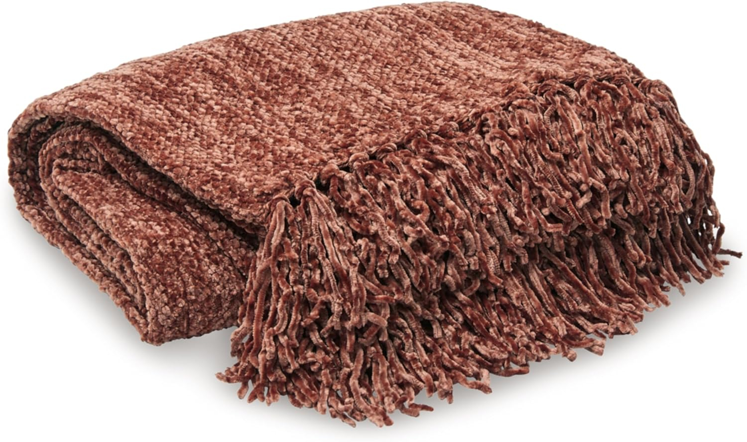 Tamish Rust Polyester Throw Blanket with Knotted Fringe