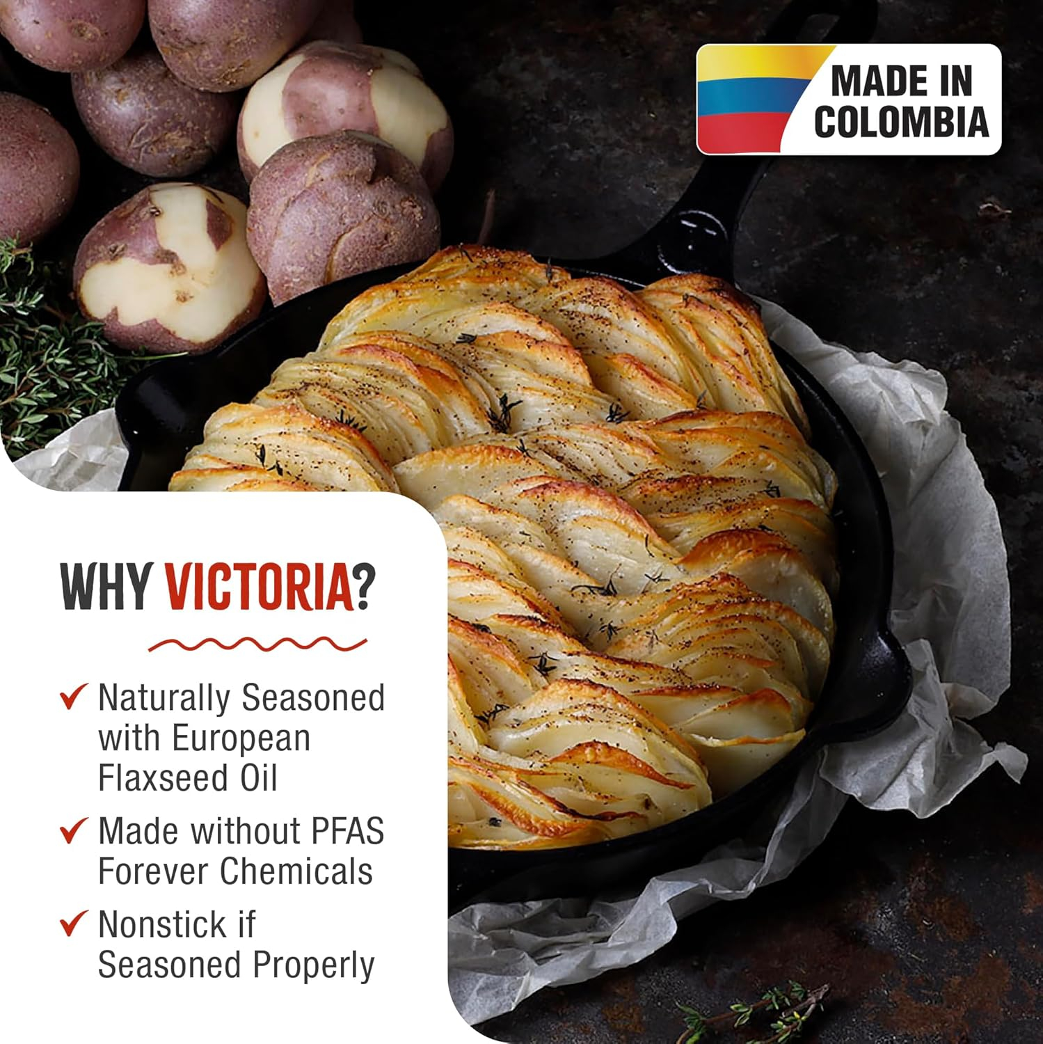 Victoria 10-Inch Cast Iron Skillet, Seasoned Cast Iron Frying Pan with Long Handle, Made in Colombia