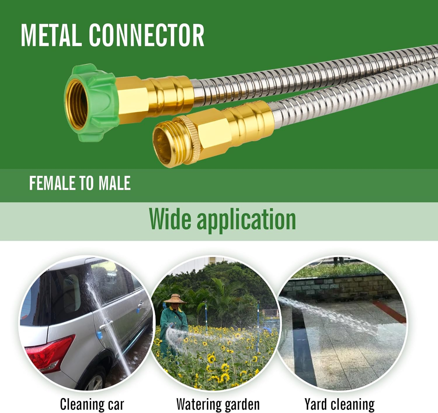 SKYWARD 304 Stainless Steel Garden Hose with Brass Garden Hose Nozzle, Anti-Leakage, Flexible & Lightweight Kink Free Water Hose, Easy to Use & Store (100ft)