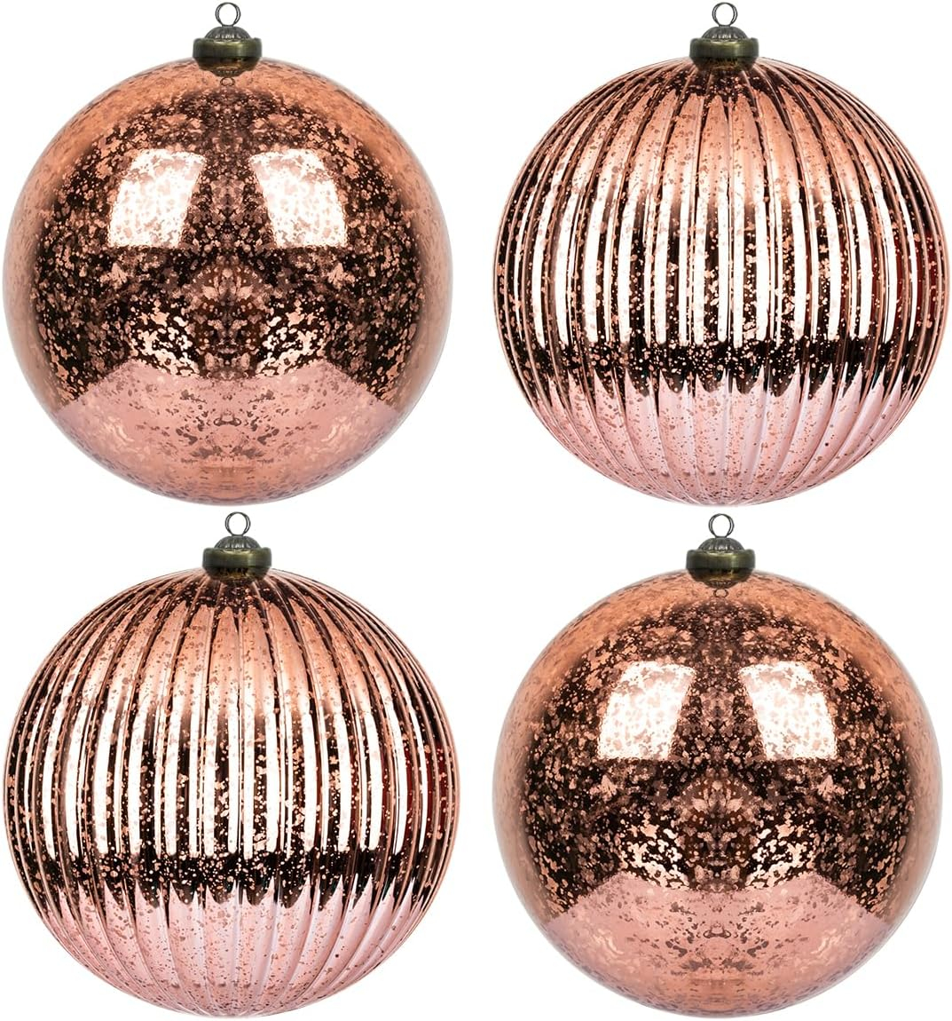 KI Store Rose Gold Christmas Ball Ornaments 6-Inch Set of 4 Extra Large Hanging Tree Ball Ornament Decorations Super Large Shatterproof Vintage Mercury Balls