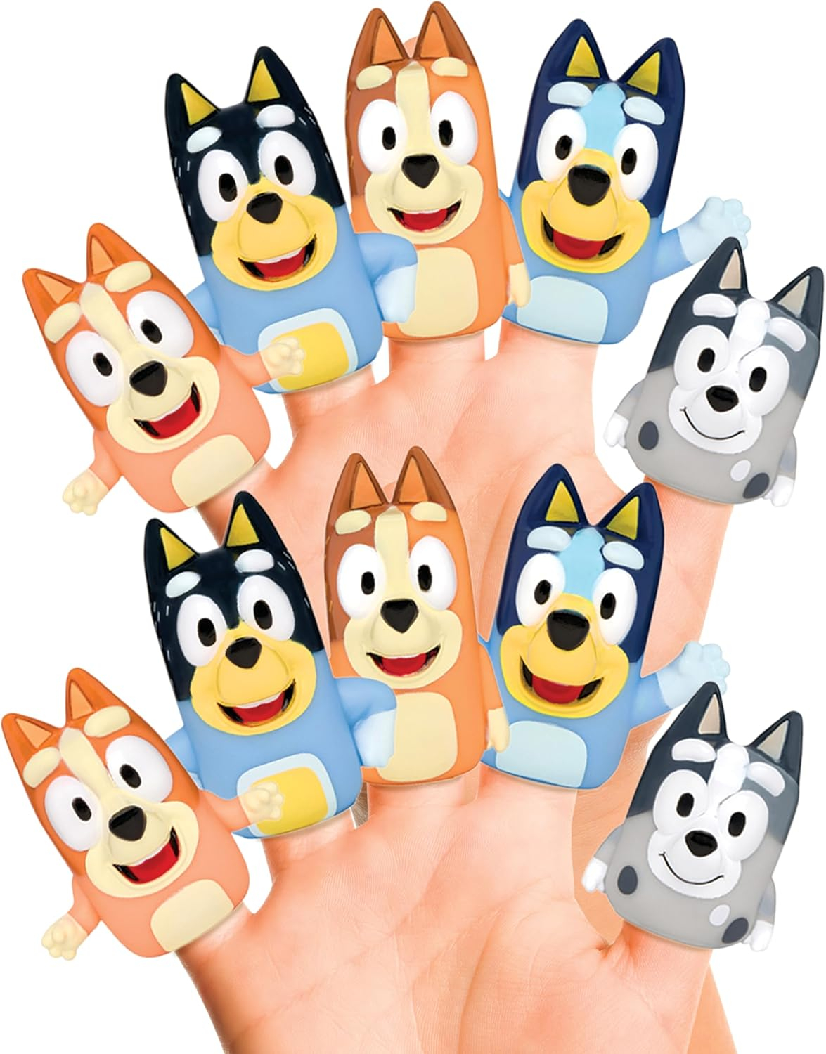 Bluey Bath Finger Puppets, 10 Pc - Party Favors, Educational, Bath Toys, Story Time, Beach Toys, Playtime, Stocking Stuffer