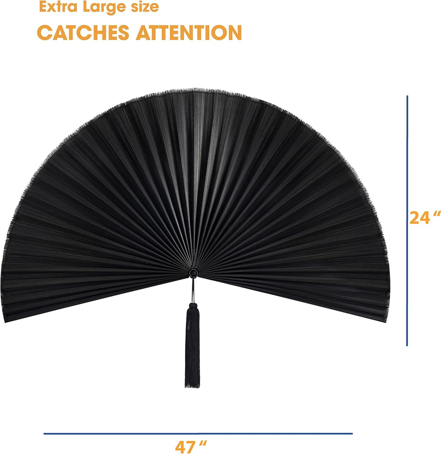 KOLWOVEN Rustic Fan Wall Decor - Bedroom Wall Decor Above Bed - Headboard, Wall Pediment, Mantle, Fireplace Decor - Giant Bamboo Fan - Wall Art Home Decoration (Extra Large 47''x24'', Black)