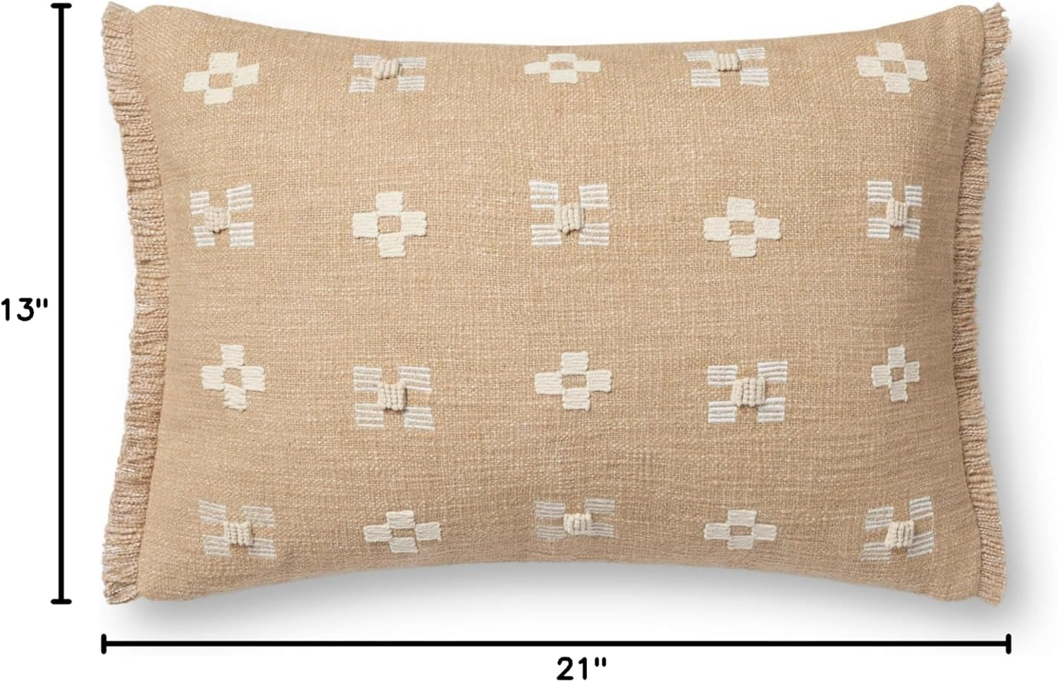 Natural Embroidered Cotton Lumbar Pillow Cover 13" x 21"