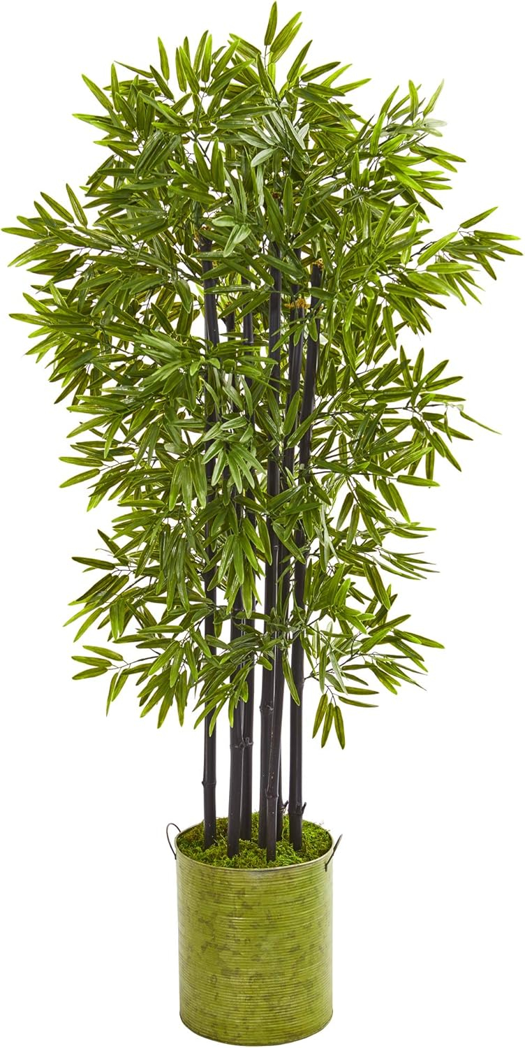 57" Green Artificial Bamboo Tree in Black Trunks Planter