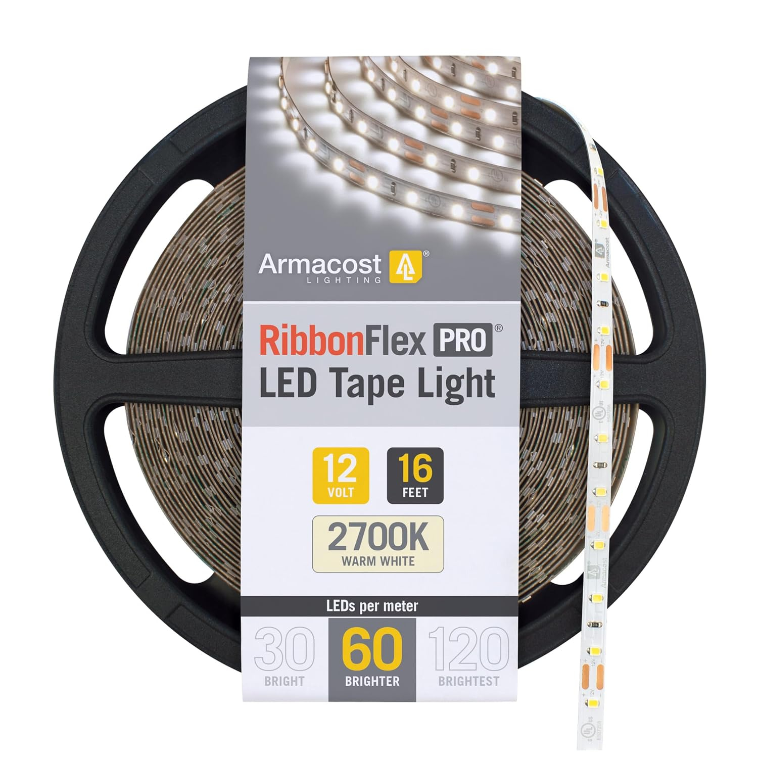 Armacost Lighting RibbonFlex Pro 12V White LED Strip Lights 60 LED/m, 2700K, 16.4 ft 132230