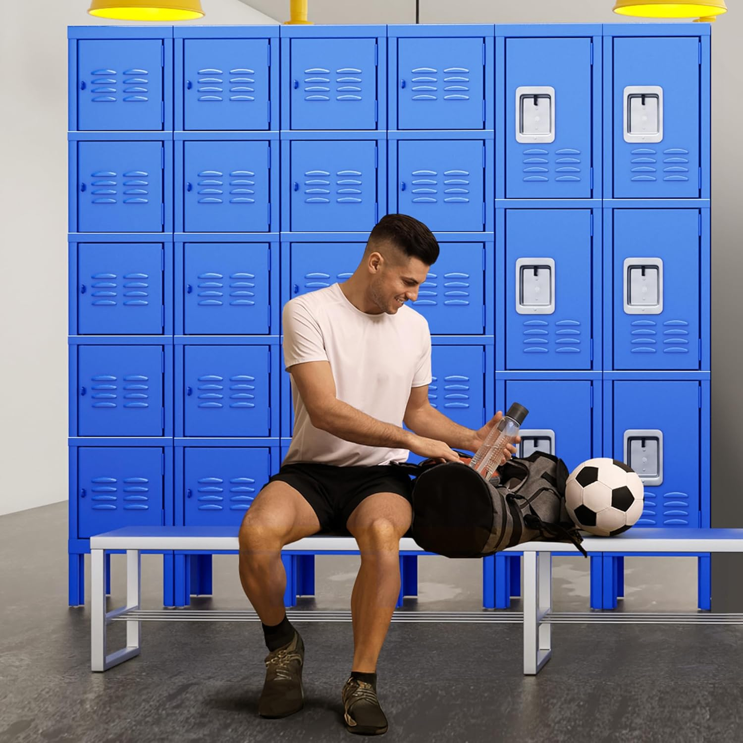 INTERGREAT Metal Locker Cabinet for School Office Gym Metal Storage Locker for Employees Students Steel Locker Triple Tier with 5 Door Blue