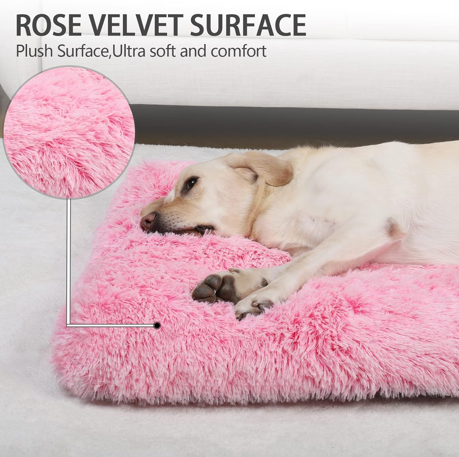 Vonabem Large Dog Bed Pink, Washable Pet Crate Pads for Large Medium Dogs, Plush Soft Girl Princess Puppy Beds Kennel Pad,Anti-Slip Pets Mats for Sleeping 36inch 35 * 23 inch