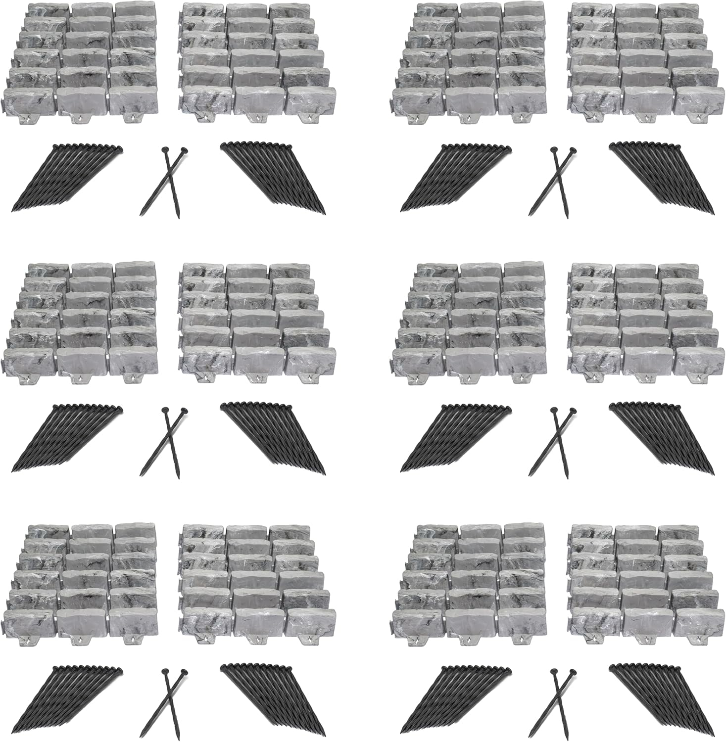Slate Gray Faux Stone No-Dig Landscape Edging Kit with Anchoring Spikes