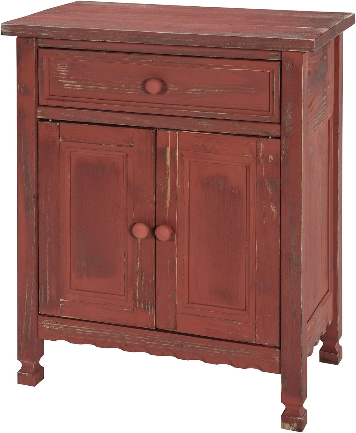 Alaterre Furniture Country Cottage Accent Cabinet, Antique Farmhouse Style Shelf and Square Turned Legs, Pine/Acacia Hardwood for Living Room, Red