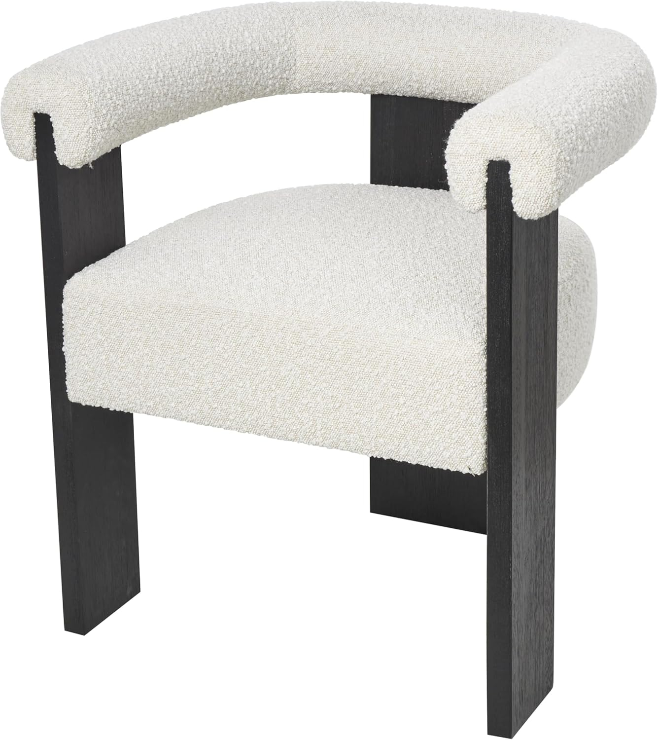 White Polyester Curved Back Modern Accent Chair with Black Wood Frame