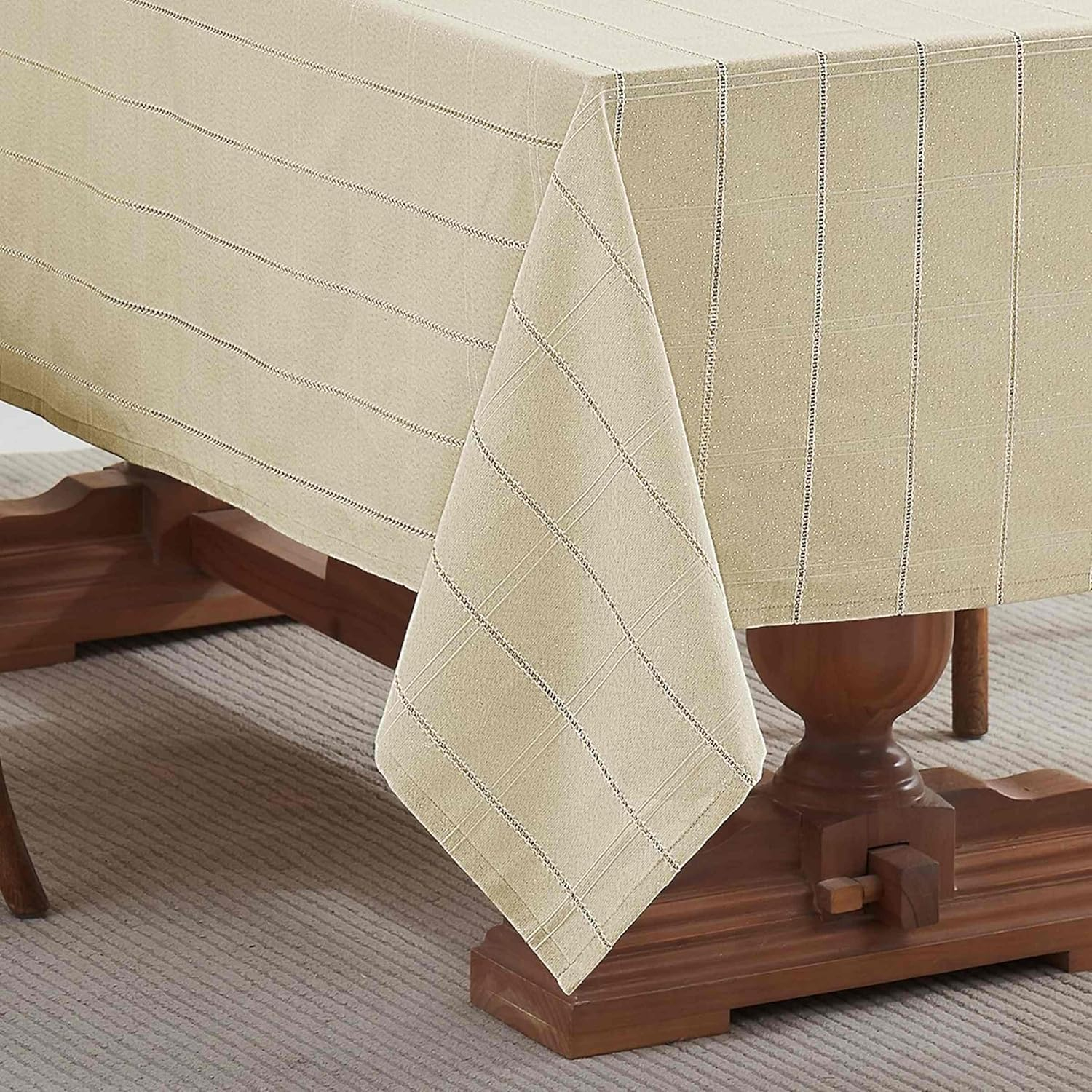 Gold Lurex Linen Rectangular Tablecloth with Textured Accent, 60" x 120"