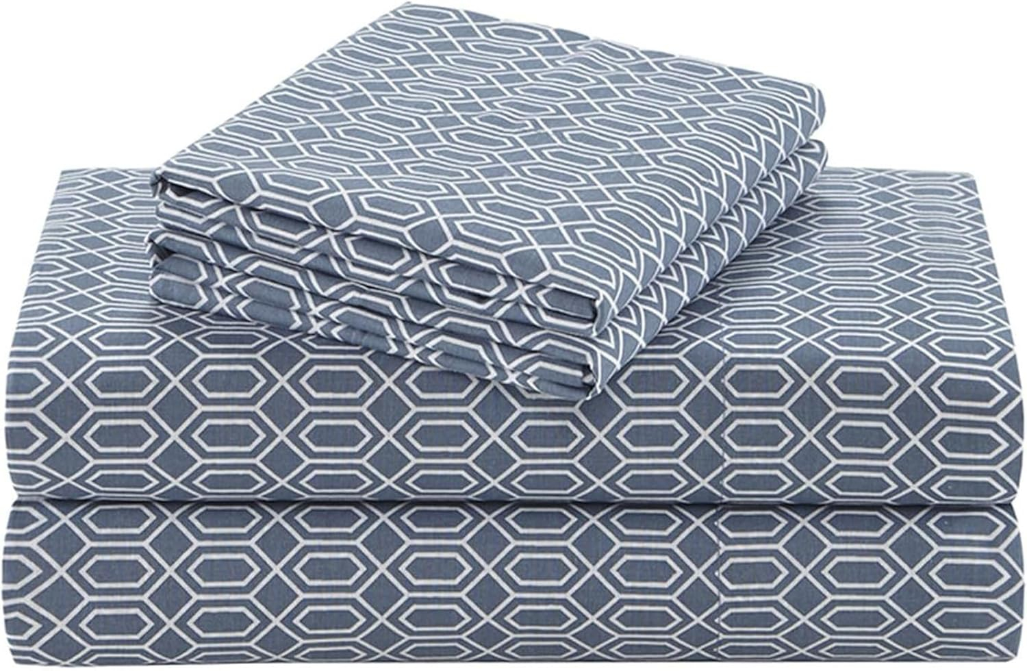 Comfort Spaces Diamond 100% Cotton Printed Sheet Set, Queen, Blue