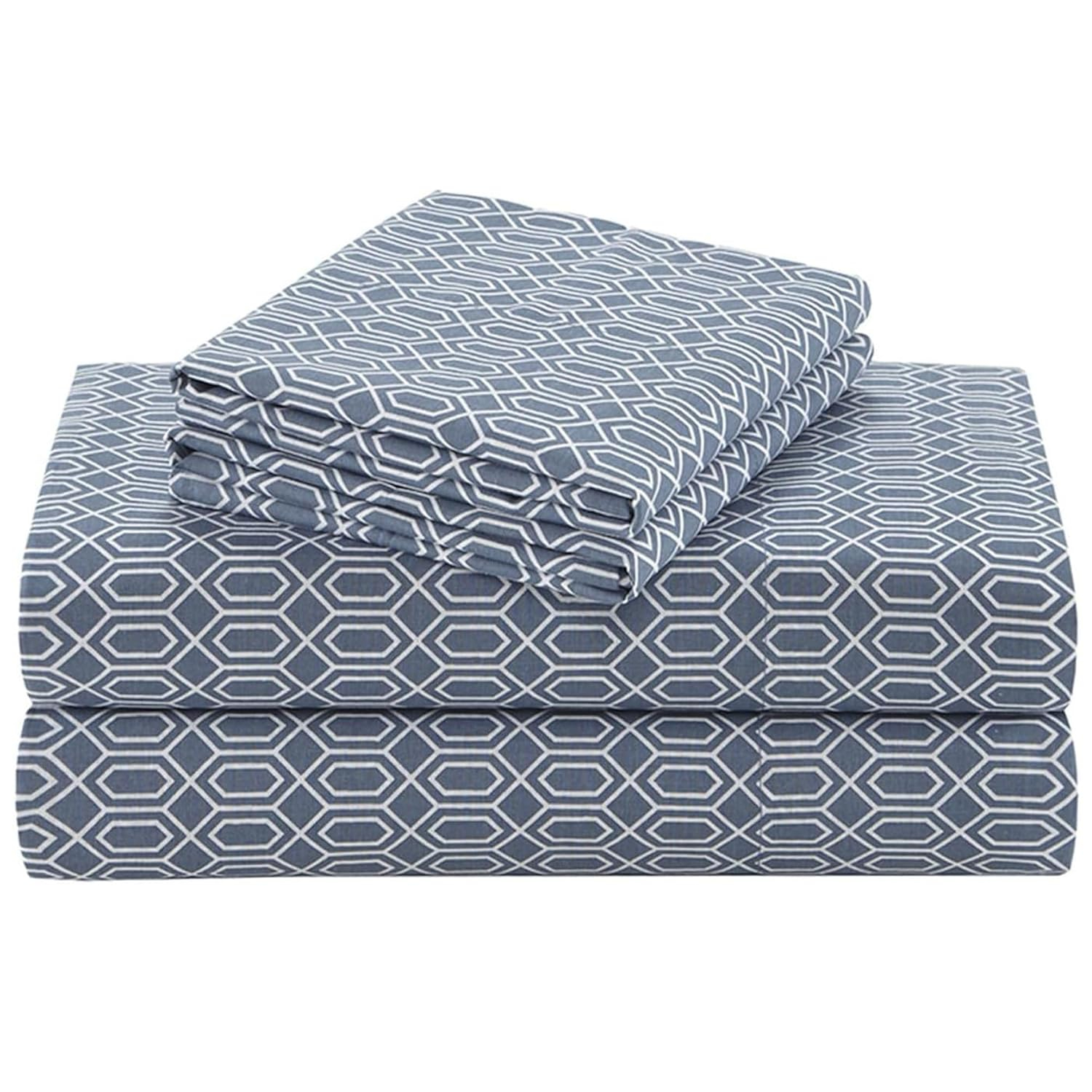 Comfort Spaces Diamond 100% Cotton Printed Sheet Set, Twin, Blue