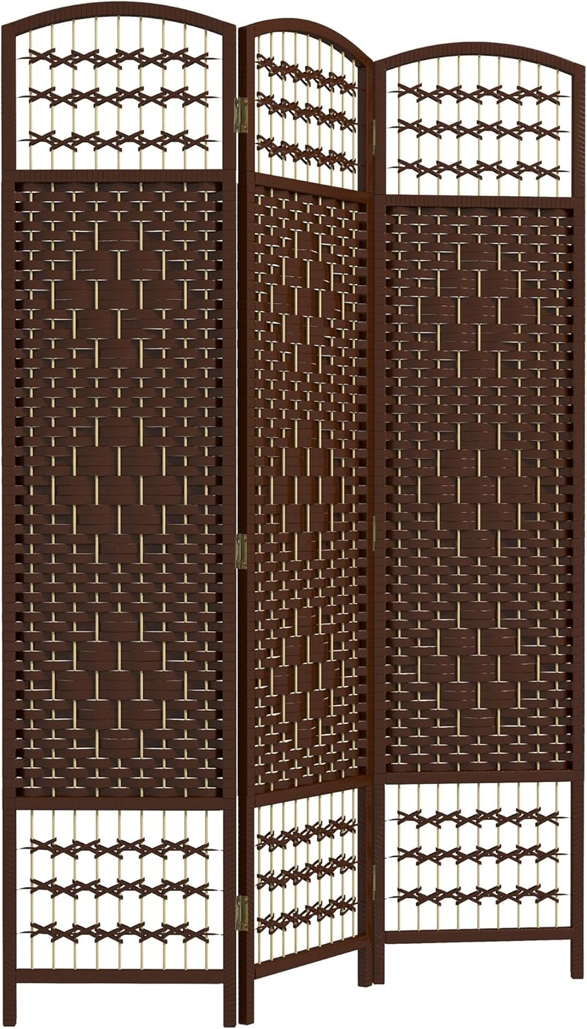 HOMCOM 3 Panel Room Divider, Folding Privacy Screen, 5.6' Room Separator, Wave Fiber Freestanding Partition Wall Divider, Brown