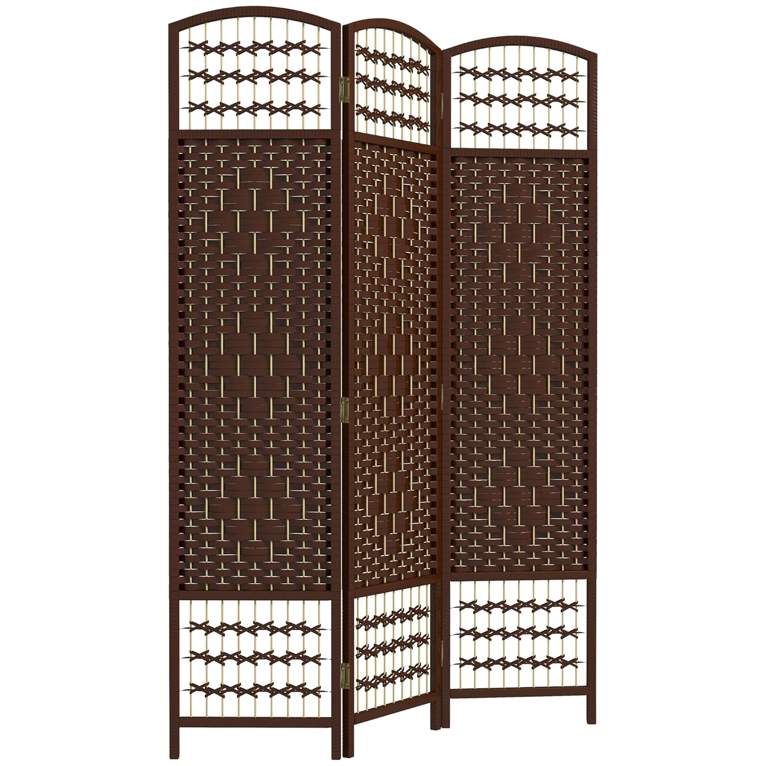 HOMCOM 3 Panel Room Divider, Folding Privacy Screen, 5.6' Room Separator, Wave Fiber Freestanding Partition Wall Divider, Brown