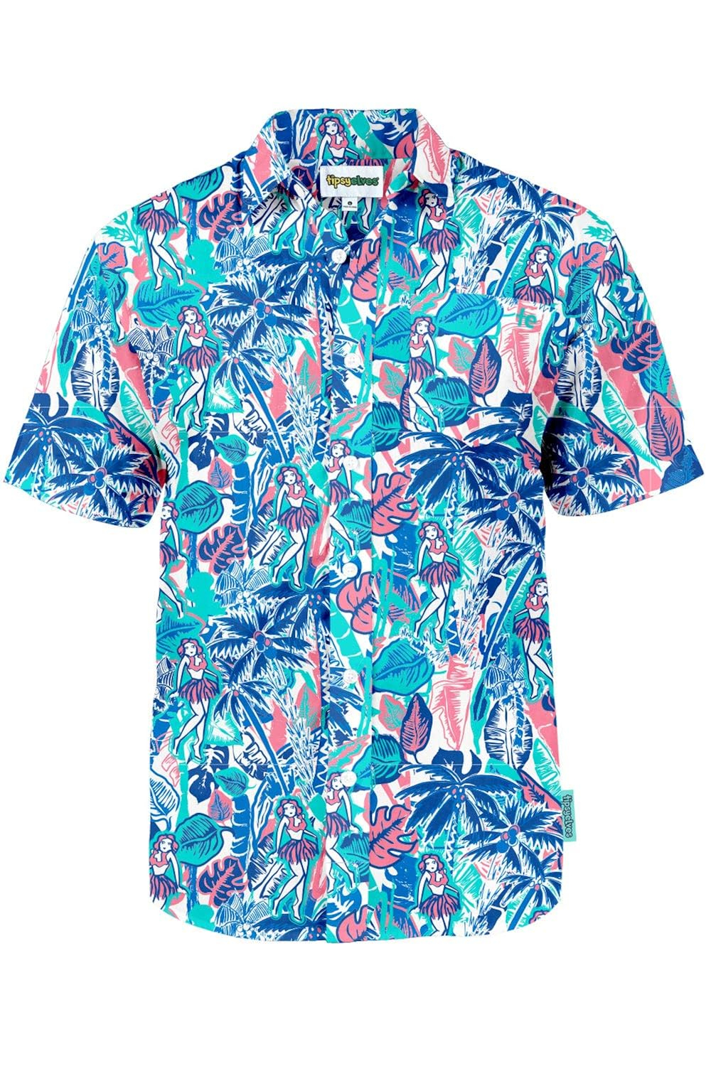 Tipsy Elves Men's Island Breeze Hawaiian Shirt - Funny Casual Beach Summer Shirts for Men: X-Large