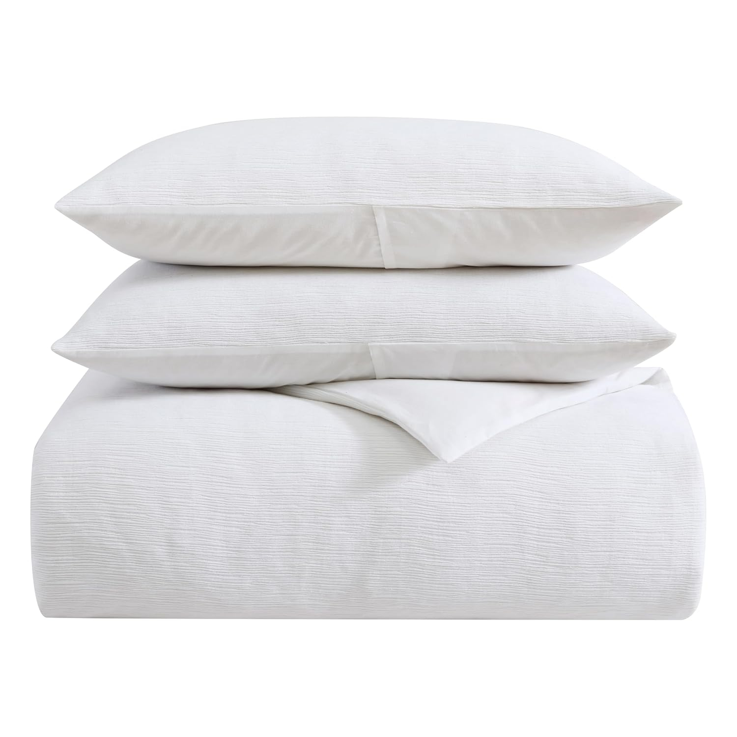 Vera Wang - King Duvet Cover Set, Soft Bedding Set with Matching Shams, Button Closure, Chic Room Essentials (Textured Pleats White, King)