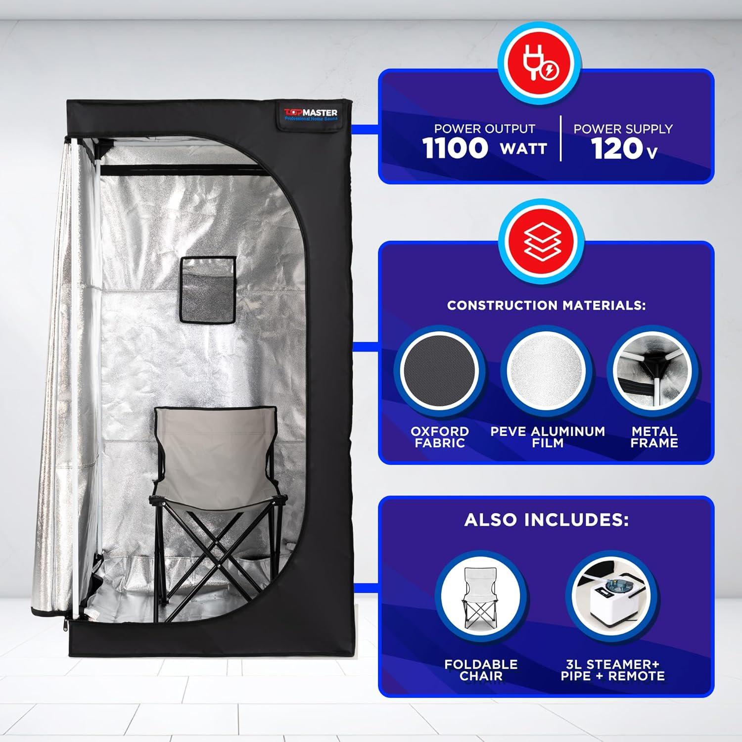 Portable Sauna Steam Tent, Full Size Home Personal Sauna Box Steam Room, Large 3 Liter 1000W Generator, Folding Chair, 9 Levels,