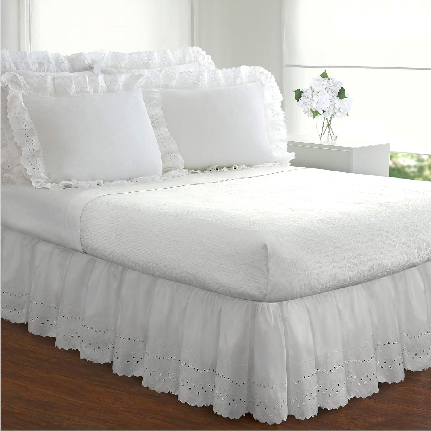 Fresh Ideas Ruffled Eyelet 14" Bed Skirt, Full, White