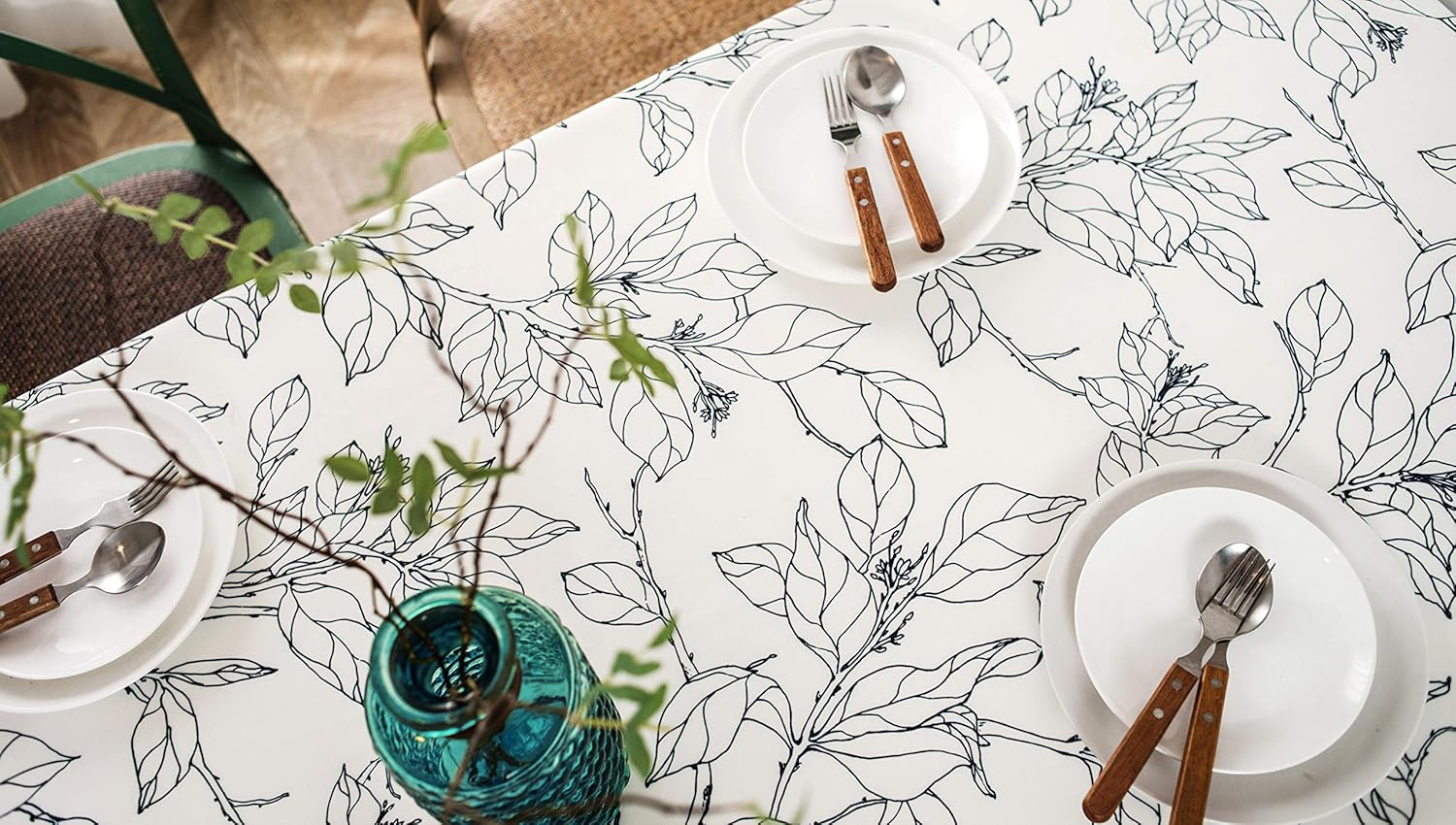 Elegant Black and White Polyester Rectangular Table Cloth with Tassels