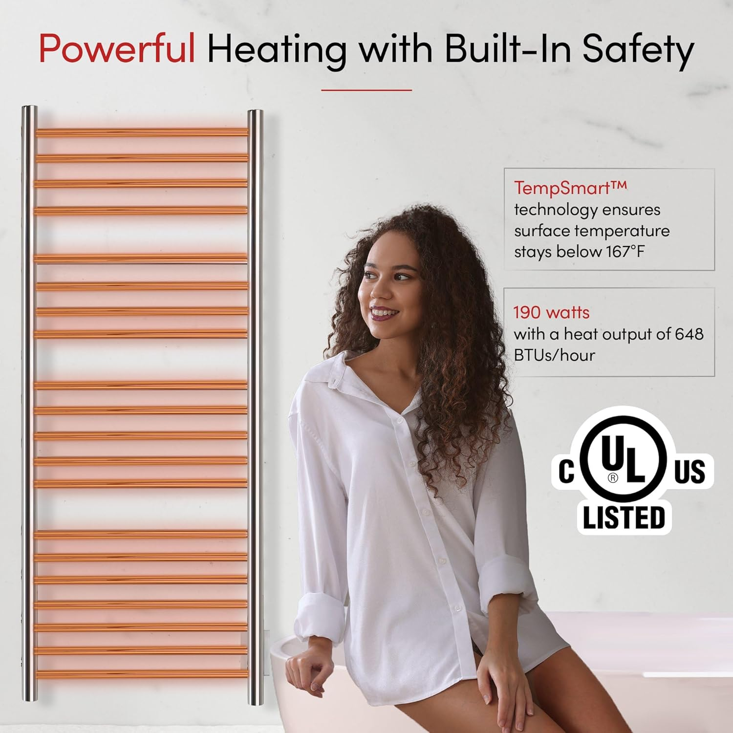 Heated Towel Rack, 20-Bar Wall Mounted Towel Warmer Polished Stainless Steel for Luxury Spa-Like Comfort in Your Bathroom, Electric Hardwired 190 W (WarmlyYours Bellagio)