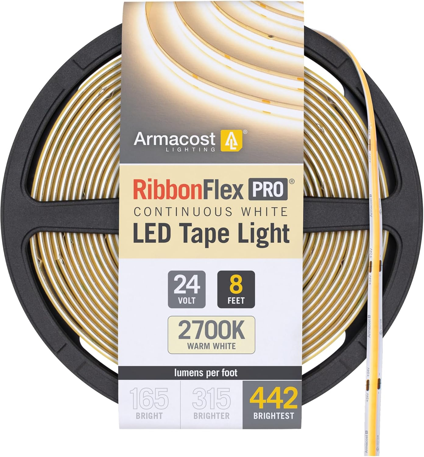 RibbonFlex Pro 24-Volt White COB 8.2 ft. Dimmable Cuttable Integrated LED Strip Light Tape 2700K 442 Lumens/Ft