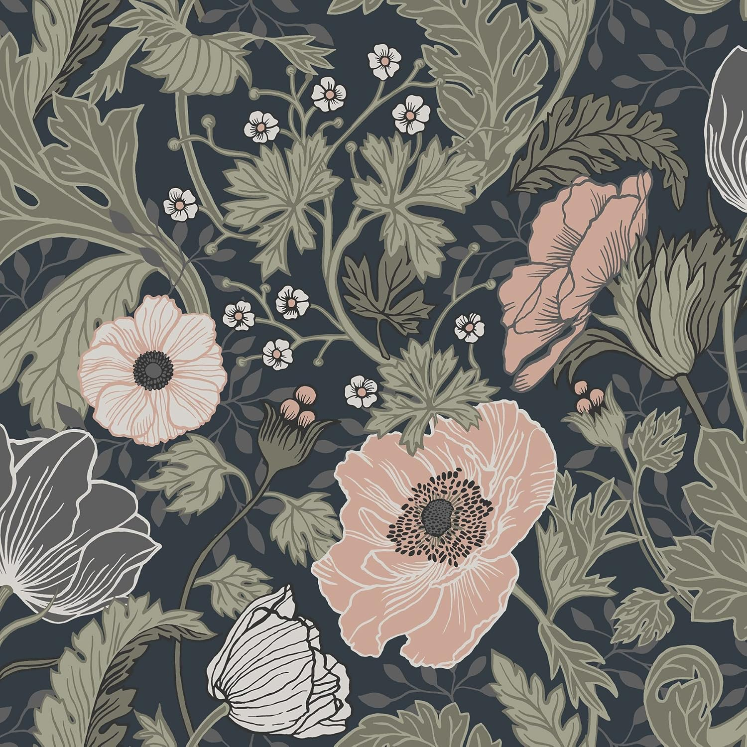 A-Street Prints Anemone Green Floral Wallpaper