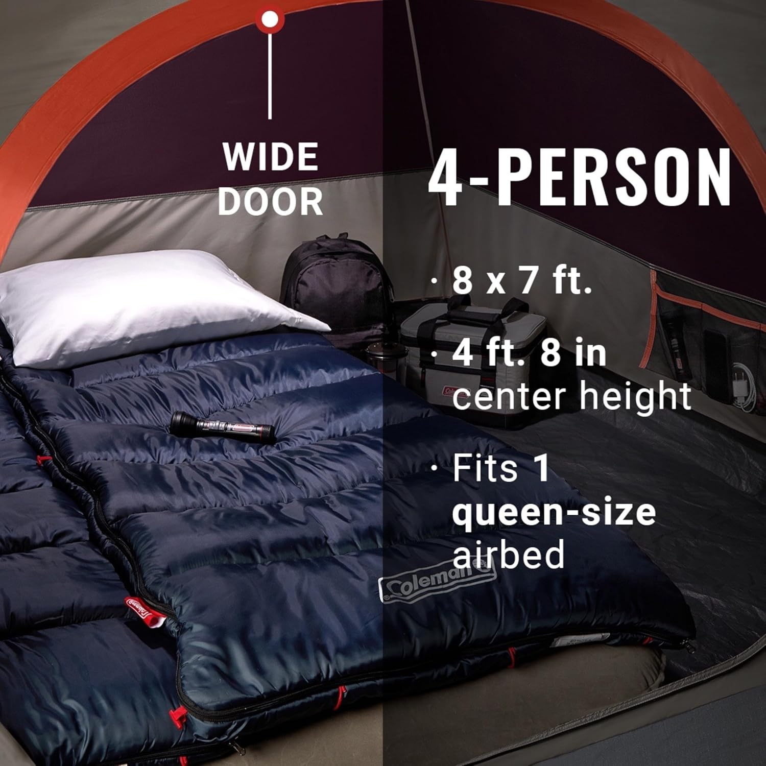 Coleman Skydome Tent with 5 Minute Setup, 2/4/6/8-Person Weatherproof Tent with Rainfly & Carry Bag, 20% More Headroom Than Traditional Canopies