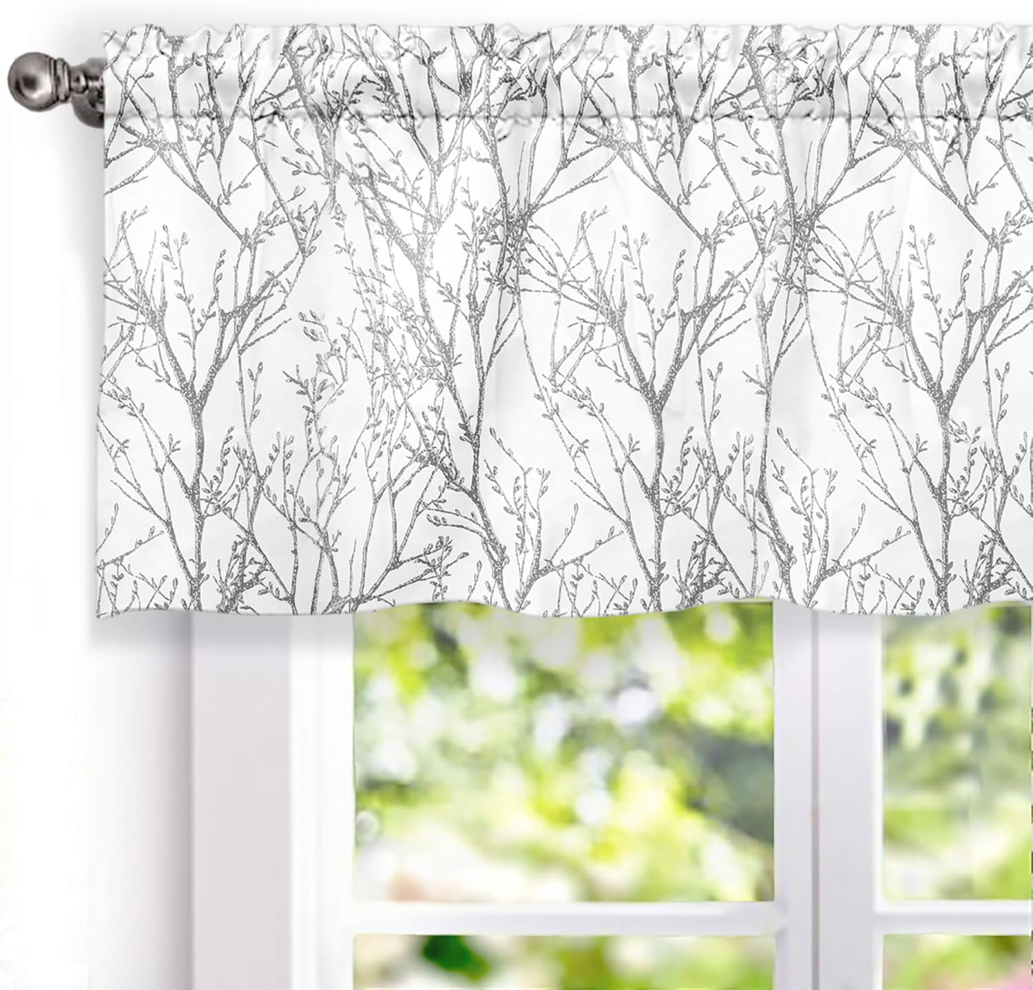 DriftAway Tree Branch Botanic Pattern Lined Window Curtain Valance,52" x 18"+2" header (Gray)