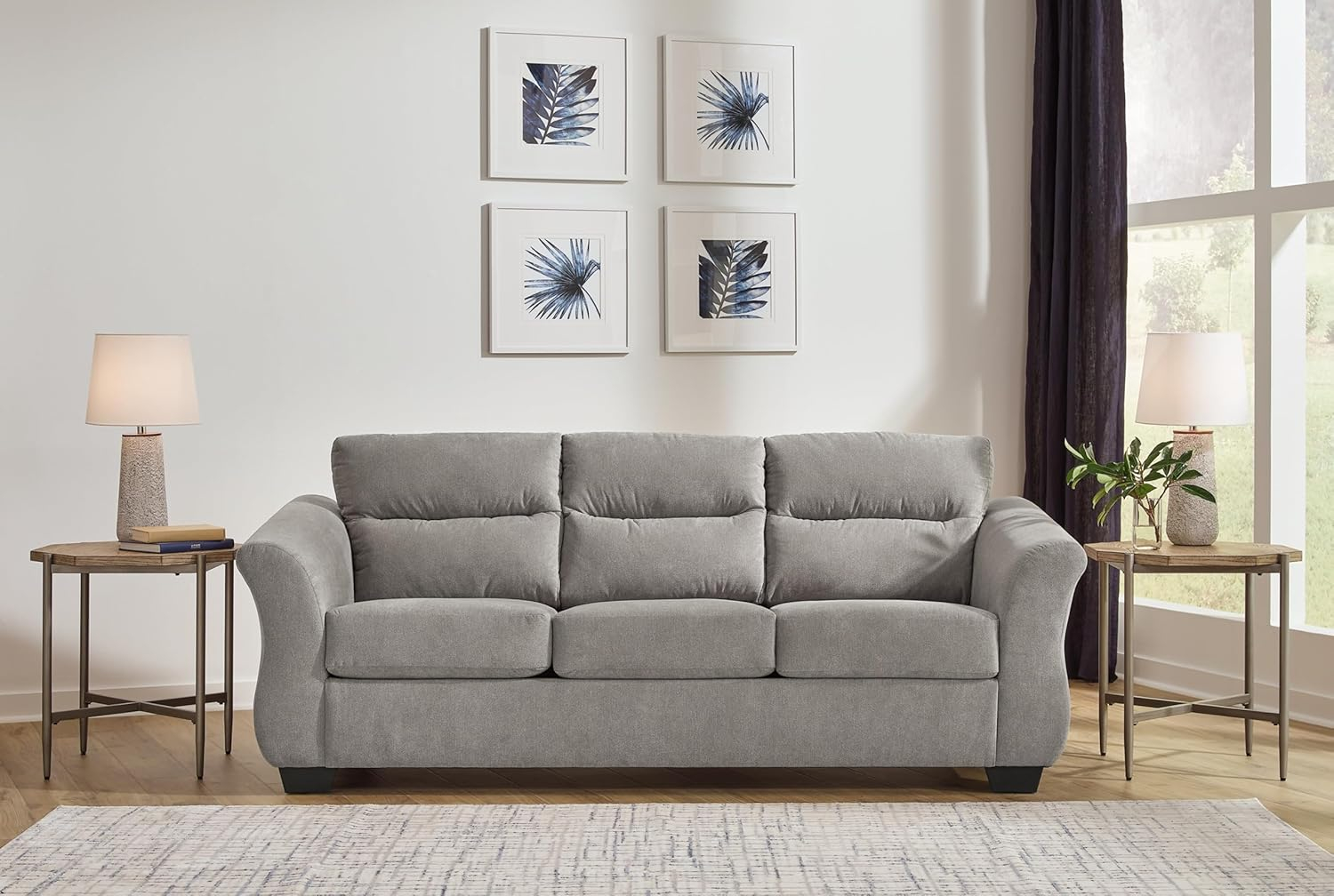 Gunmetal Tufted Fabric Sofa with Flared Arms