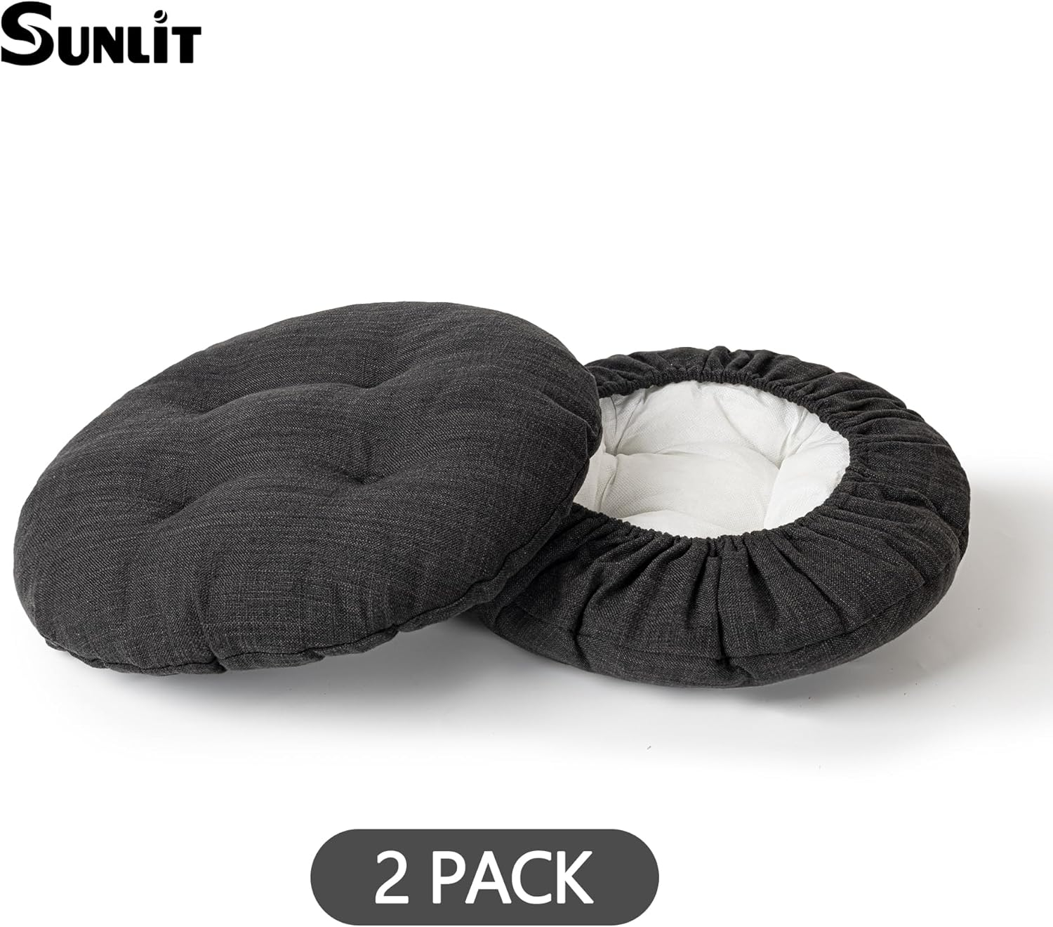 Sunlit Bar Stool Covers - Set of 2 Round Bar Stool Seat Covers, Soft and Cushioned Bar Chair Covers, Easy to Install and Wash, Cover Only, 12 Inch Diameter, Black